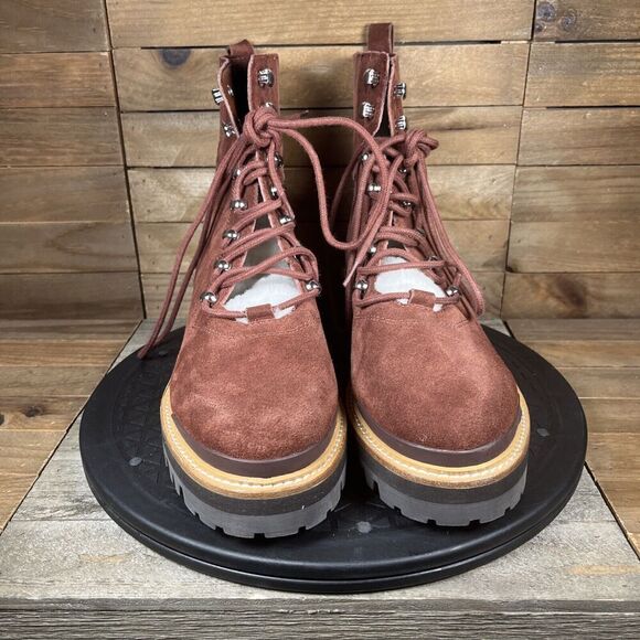 Marc Fisher Womens Size 9 LTD Izzie Maroon Brown Suede Shearling Ankle Boots NEW - Picture 2 of 10